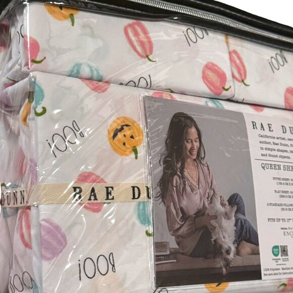 Rae Dunn Queen Sheet Set BOO Cute Goth Kawaii Farm Pumpkin Witchy Decor NEW 2024 - Picture 3 of 7